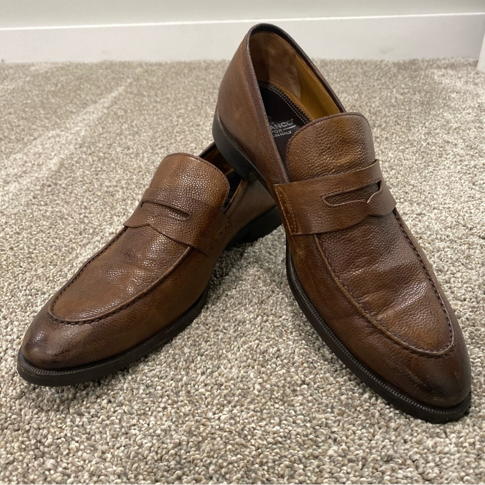 Di Bianco SPQR Apron Toe Brown Penny Loafer shoes US 10.5 Italy Pebble Leather